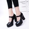 Women's Spring and Autumn Professional Work Shoes Thick Heel Waterproof Platform High-heeled Shallow Single Shoes