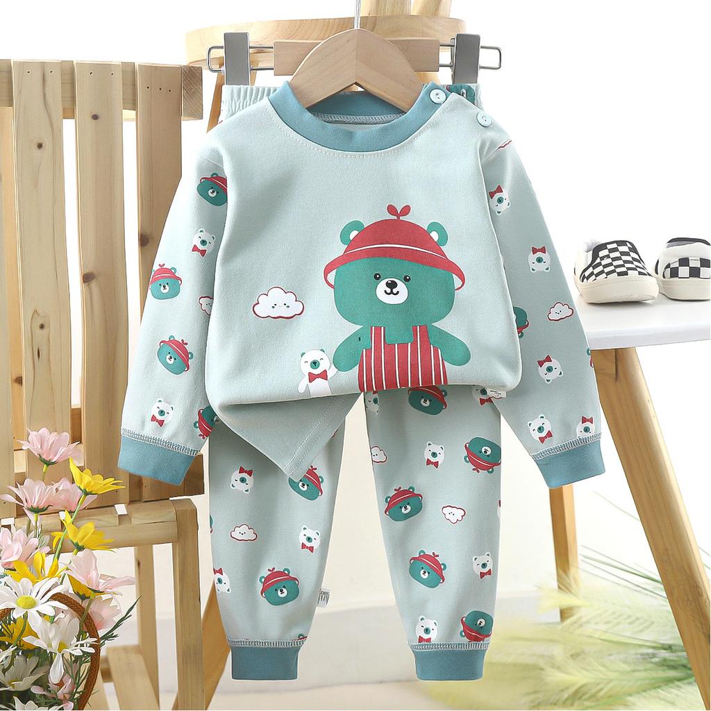Cartoon Kinder 100% Baumwolle Unterwäsche Set Jungen & Mädchen Thermopyjama Weiches Langarm-Oberteil & Hose Gemütliche Homewear & Nachtwäsche
