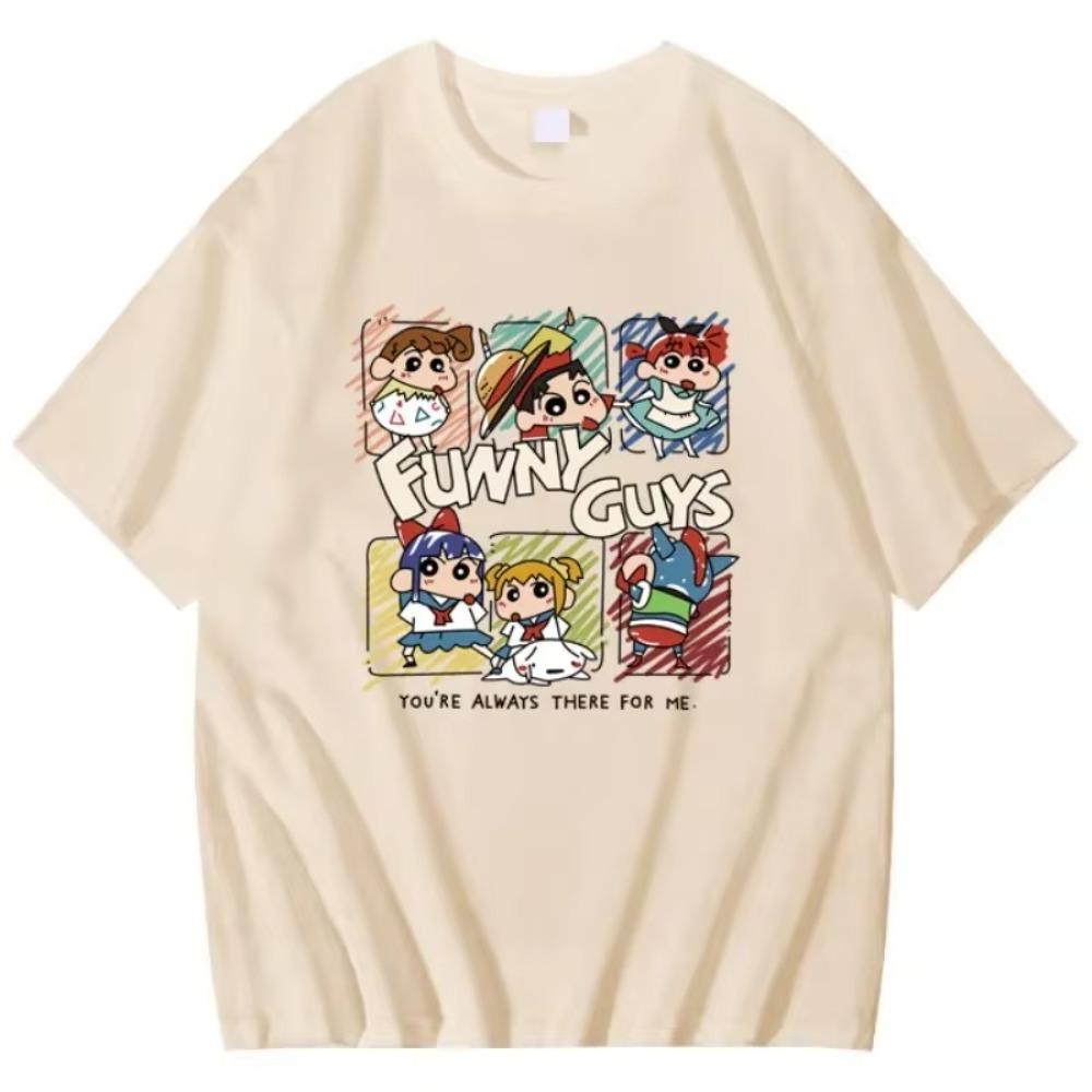 2025 Summer New Crayon Shin Chan Printed Short Sleeve T-shirt Women's Loose Fashion Street Loose Student Top Y2K Women's T-shirt