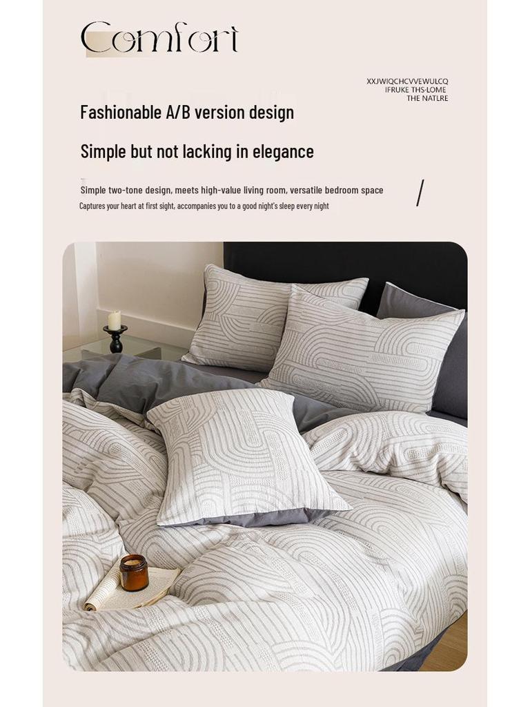 A-Class Cotton 3-Layer Gauze Bedding Set: Duvet Cover, Bed Sheet, Pillowcase - 4-Piece High-End Set