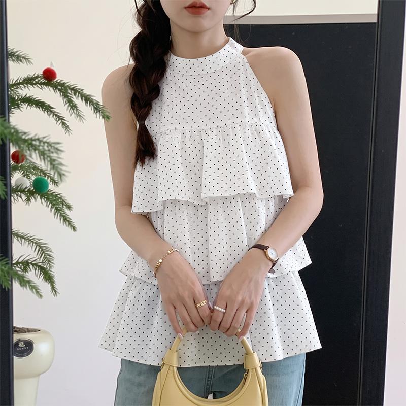 ZANZEA Women Polka Dot Print Casual Off Shoulder Sleeveless Vest Tops