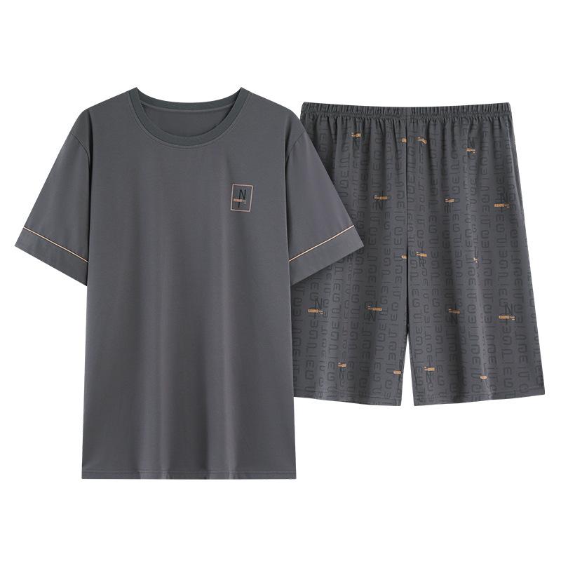 7A Antibacterial Plus Size Cotton Pajamas for Men - Short Sleeve & Shorts, Cooling, Round Neck, Summer Outerwear/Loungewear