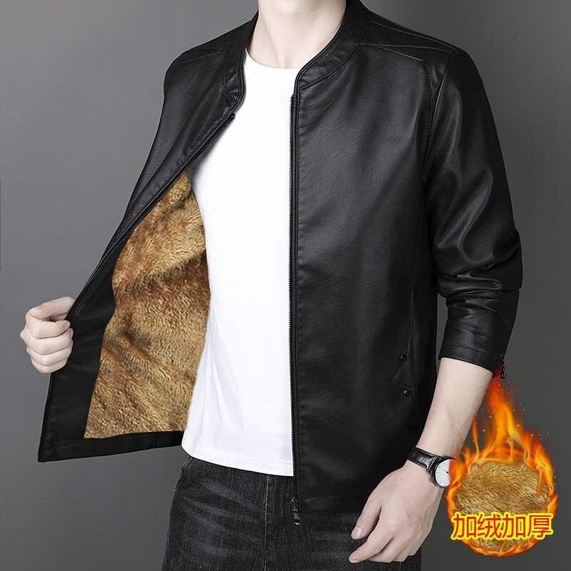 New Autumn and Winter Men's Leather Men's Leather Jackets Velvet Youth Motorcycle Leather Baseball Jackets