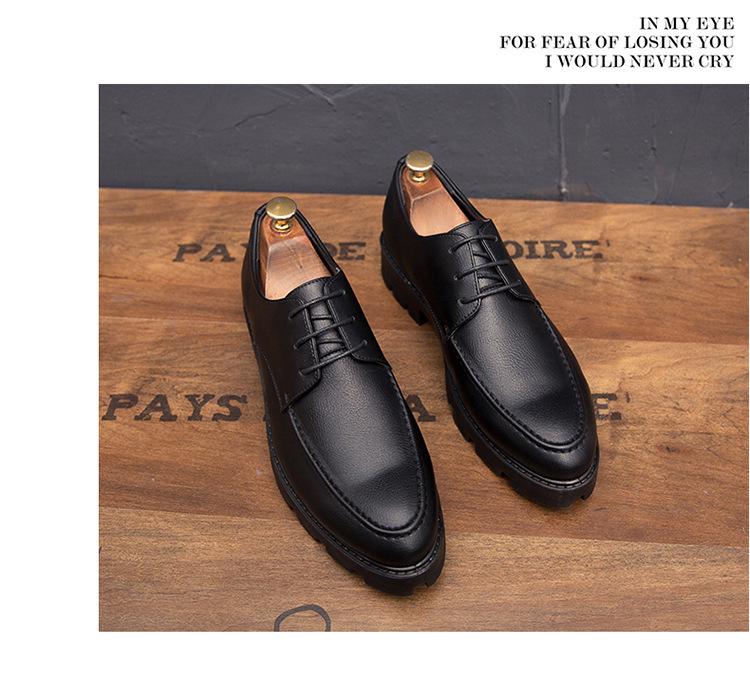Men's Four Seasons Pointed Toe Leather Shoes - Korean Style, Business Casual, Lace-up