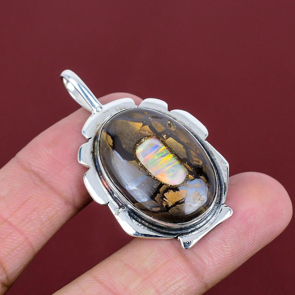 Ethopian Opal In Boulder Opal Pendant 925 Sterling Silver Pendant Dainty Jewelry Gemstone Pendant Handmade Pendant Silver Jewelry for Gifts