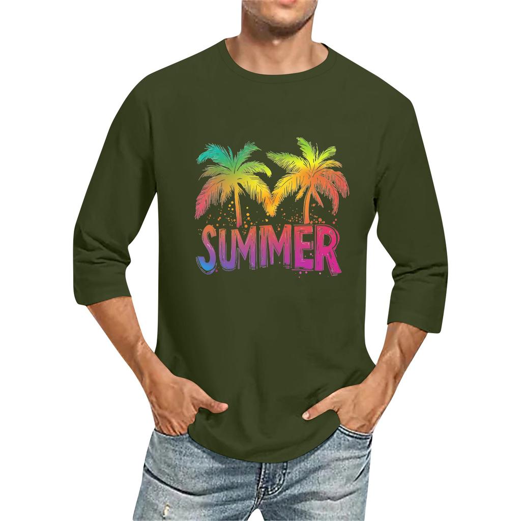 Męski kolorowy top T-shirt z okrągłym dekoltem i rękawem 3/4