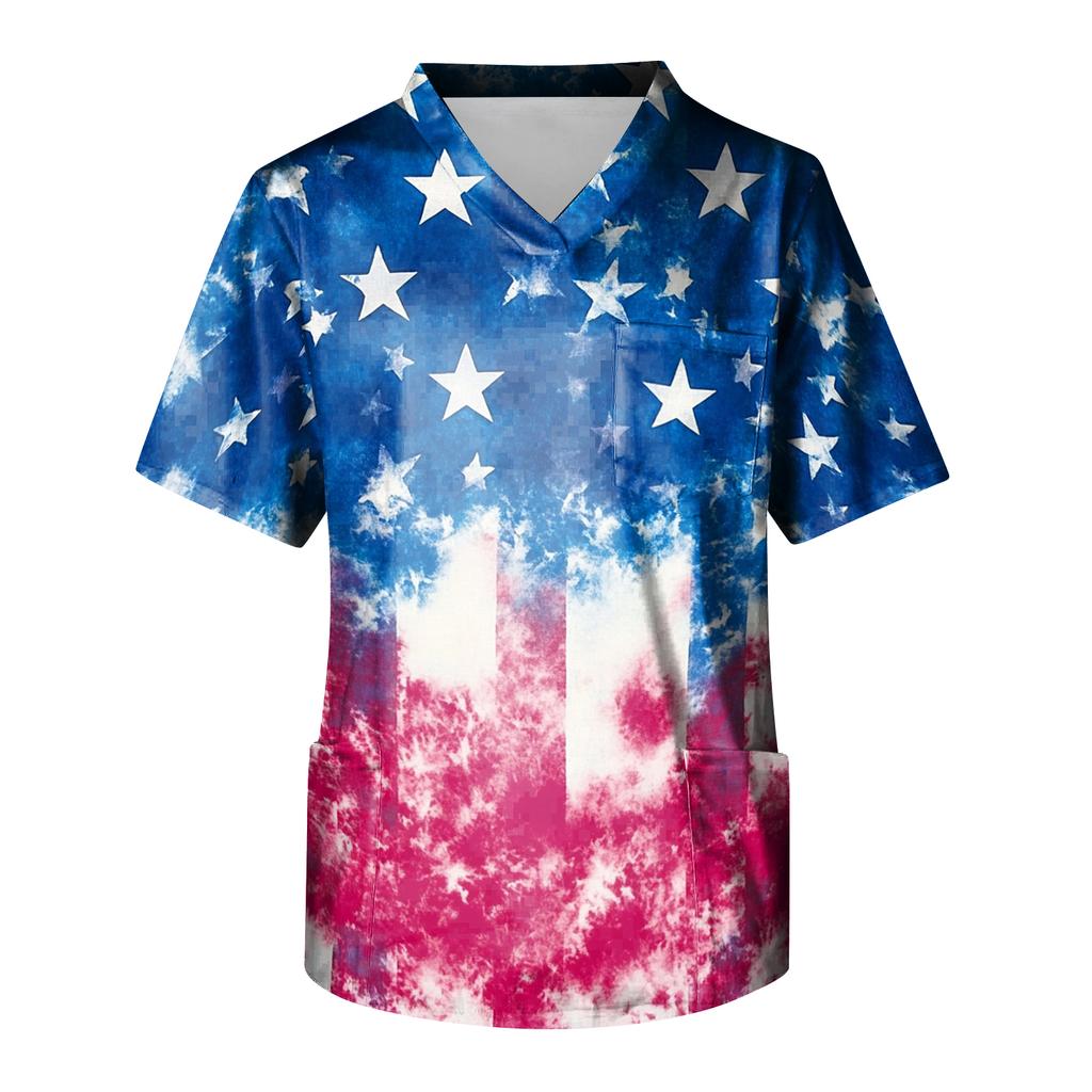 Men's Short Sleeve V-Neck  Print Chest Pocket Care Top