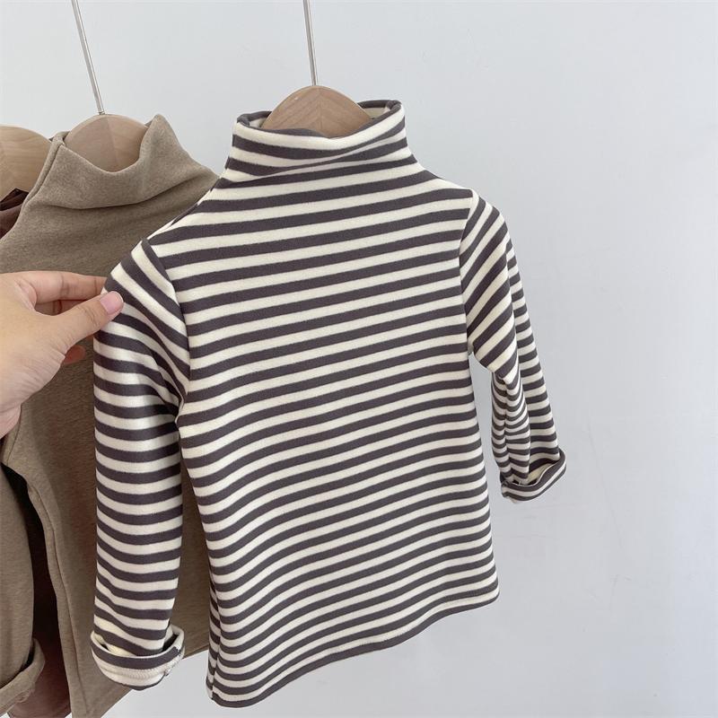 Unisex Striped Thermal Fleece Long-Sleeve T-Shirt for Kids