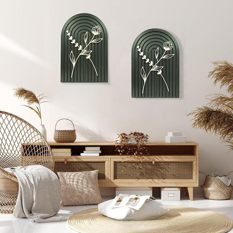 1PC Wooden Arch Kitchen Dresser Ornaments Bedroom Dark Green Living Room Wall Shelf Bohemian