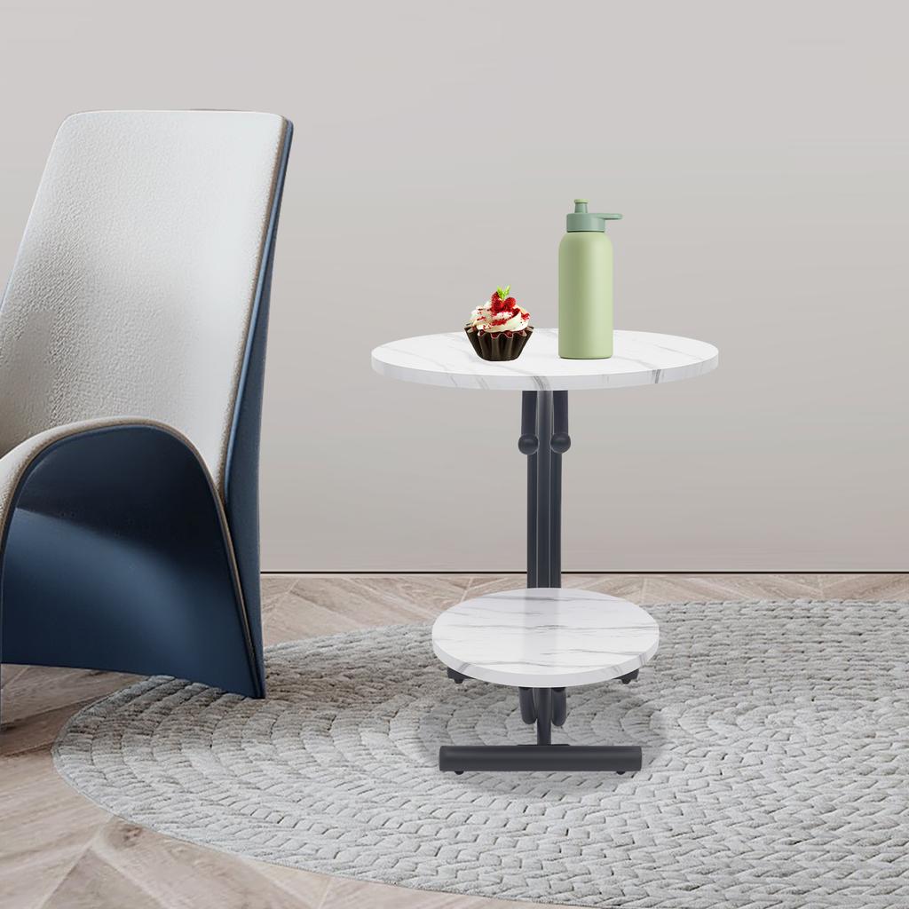 Double Layer Round Home Organizer Side Table with Storage Shelf, 55x55x60cm Size, 2-Tier Multifunctional End Table for Office
