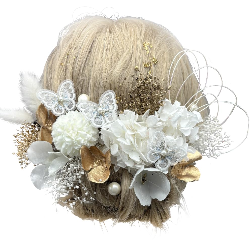 Usasaki Hair Entrance Dried Preserved Japanese Hair Short Long Ornament, Coming-of-Age Ceremony, Pre-wedding Photoshoot, Mom, Hydrangea, Graduation,