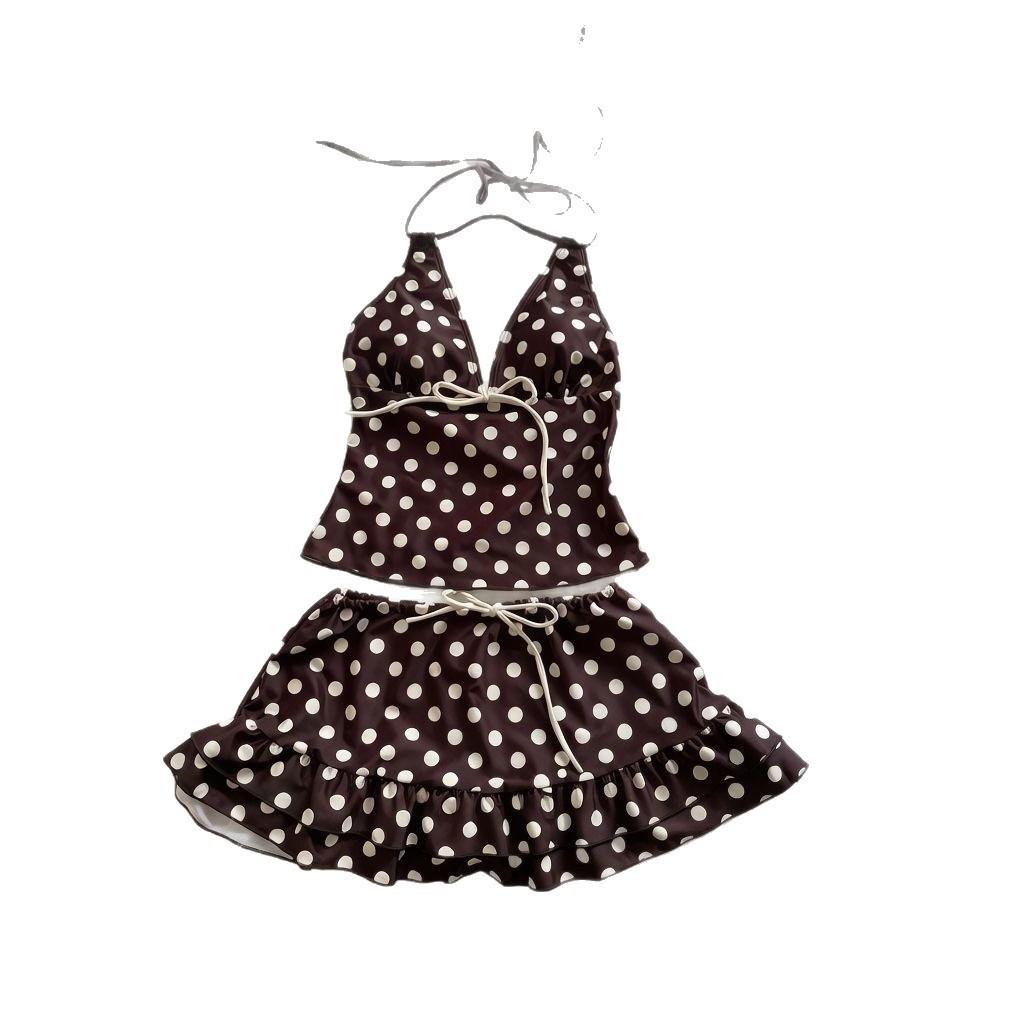 Split skirt swimsuit French polka dot sweet pure vacation style bikini swimsuit