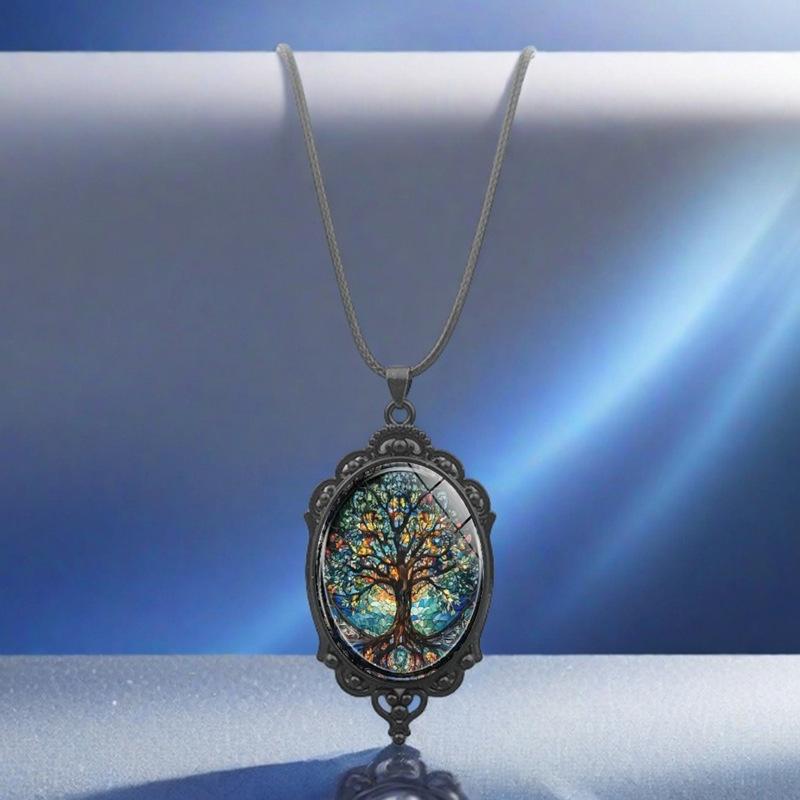 Retro Tree of Life Oval Female Versatile Jewelry Retro Small Gift Pendant Necklace