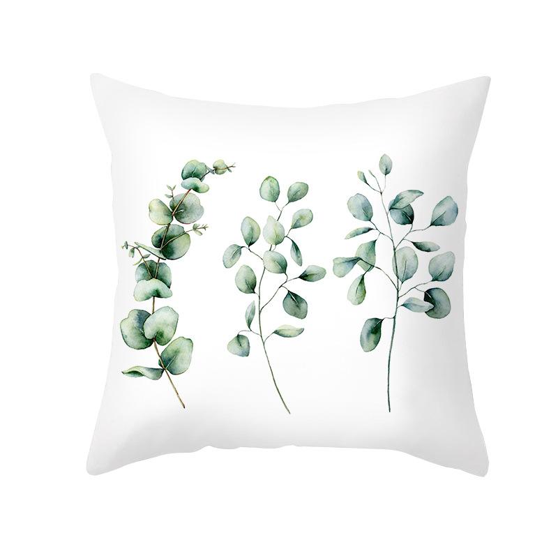 Summer Small Fresh Green Plant Print Pillowcase Peach Skin Green Leaf Home Sofa Pillowcase Bedroom Cushion