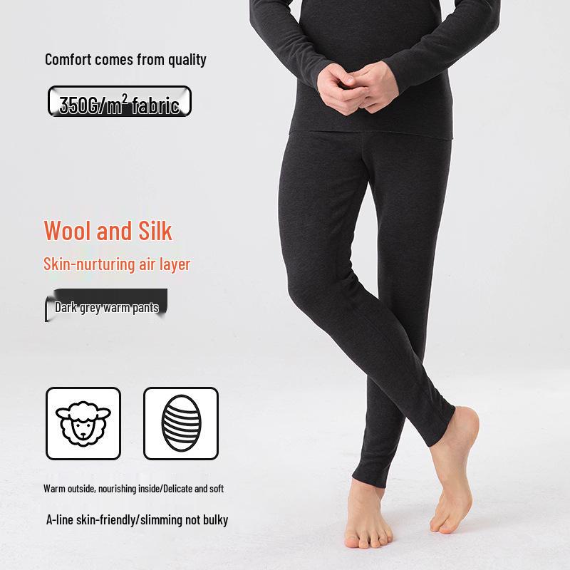 Men's Wool-Silk-Acrylic Seamless Fleece-Lined Warm Underwear Set