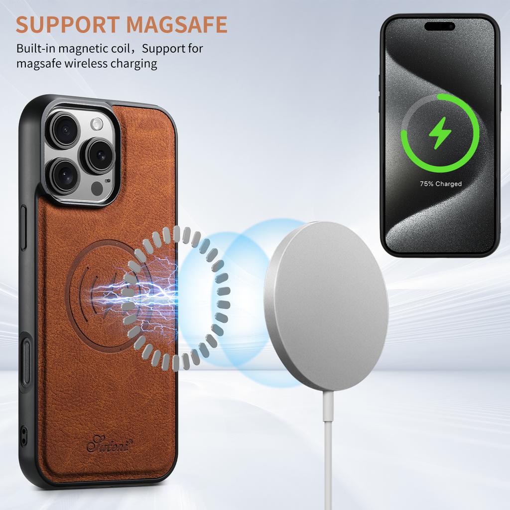 SUTENI H16 For iPhone 16 Pro Max Magnetic Case Kickstand Phone Cover Detachable Card Holder