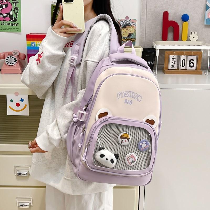 

Student schoolbag female cute large capacity backpack transparent versatile primary school backpack фіолетовий