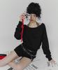 Teuwi Dunk Basic Off-Shoulder Long Sleeve Sweatshirt
