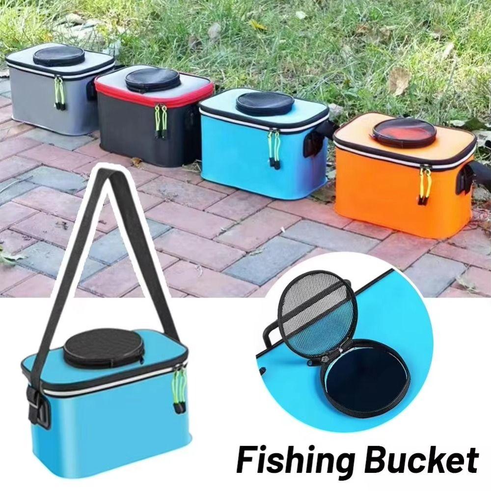 Water-Resistant Foldable Fishing Bucket EVA Thickened Live Fish Tackle Box Durable Lightweight Fish Oxygenation Pump Container