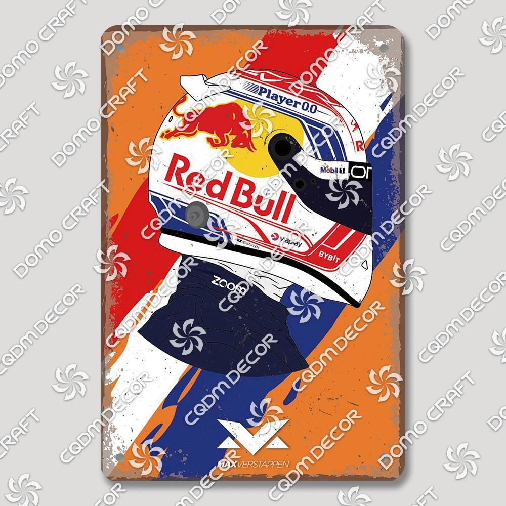 Vintage F Racer Helmet Metal Tin Sign Wall Art Decor  Sport Car Helmets Poster Plaque for Garage Racing Club Bar Pub Home
