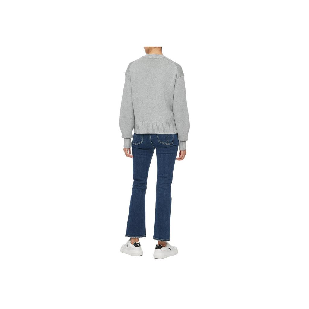 Calvin Klein Jeans Solid Letter Embroidered Loose Fit Crew Neck Sweater Women sweater Gray J224224-P41