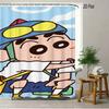 Crayon Shin-Chan All Characters Big Group Photo Scene 2D Print Waterproof Shower Curtain, Vibrant Blue Sky With Full Cast Bathro