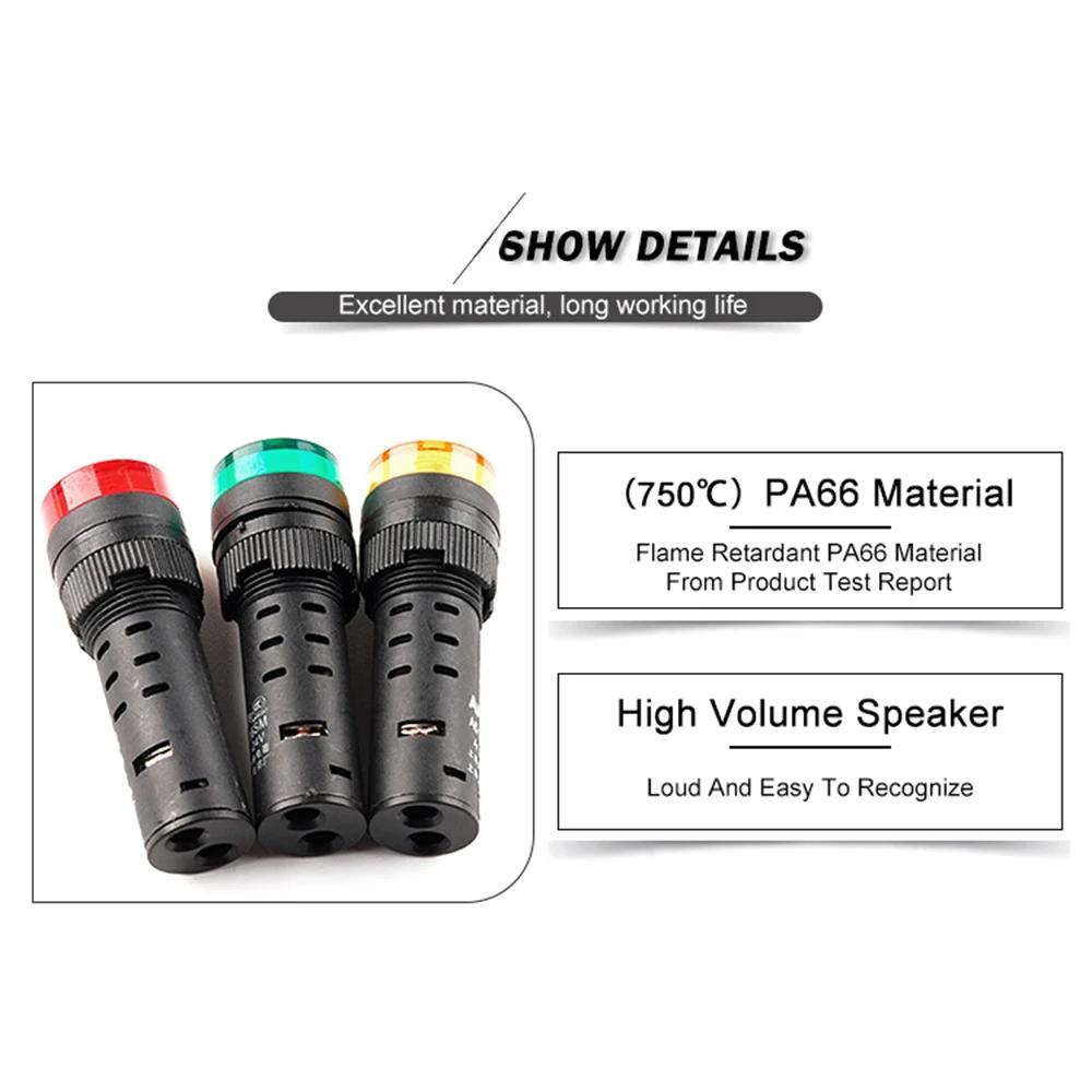 1PCS AD16-22SM 12V 24V 110V 220V 380V 22mm Flash Signal Light Red LED Active Buzzer Beep Alarm Indicator Red Green Yellow