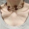 American Vintage Niche Design Pearl Neck Chain Leopard Print Bow Double Necklace Choker Women's Collarbone Chain