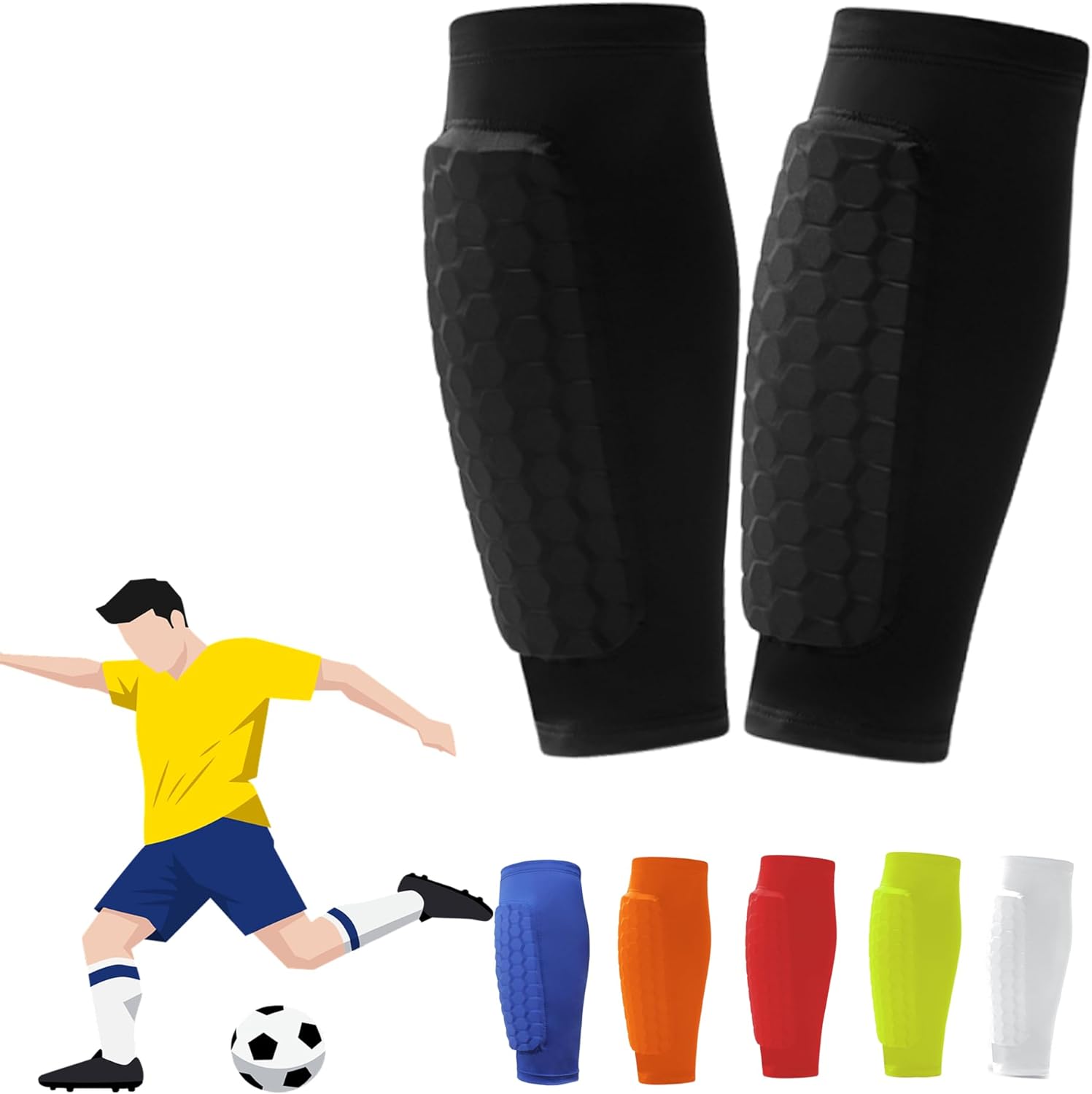 

Soccer Shin Guards for Youth Adult, Lightweight Calf Protective Gear for Football Soccer with Honeycomb Pads Used for Outdoor Sports Protection Small чёрный