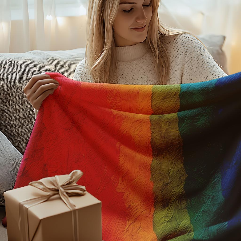 1pc Rainbow Blanket Single Sided 2D Print Soft Flannel Throw Blanket for Bed Couch Sofa Cozy Vibrant Vibe for Pride Home Decor