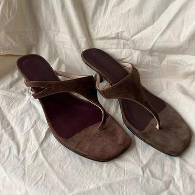 Sheepskin Version~ French Temperament Thin Heel Flip-flops Shoes Women Wear New Summer Versatile High Heels