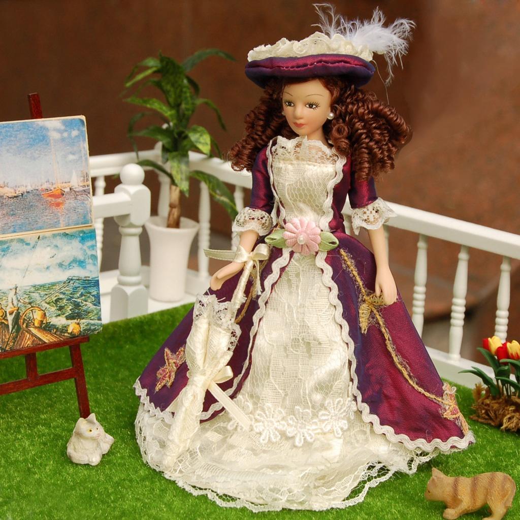 

1/12 Кукольный дом Миниатюрные фарфоровые куклы Классическая леди со шляпой 1шт