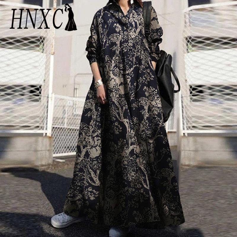 

HNXC Женское платье макси свободного кроя с длинными рукавами и цветочным принтом S