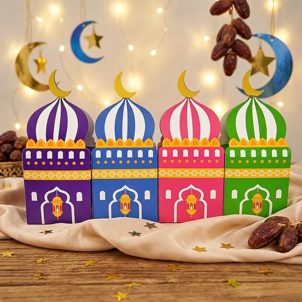 12Pcs Moon Castle Pattern Eid Mubarak Gift Box Paper Moon Lantern Box  Muslim Festival