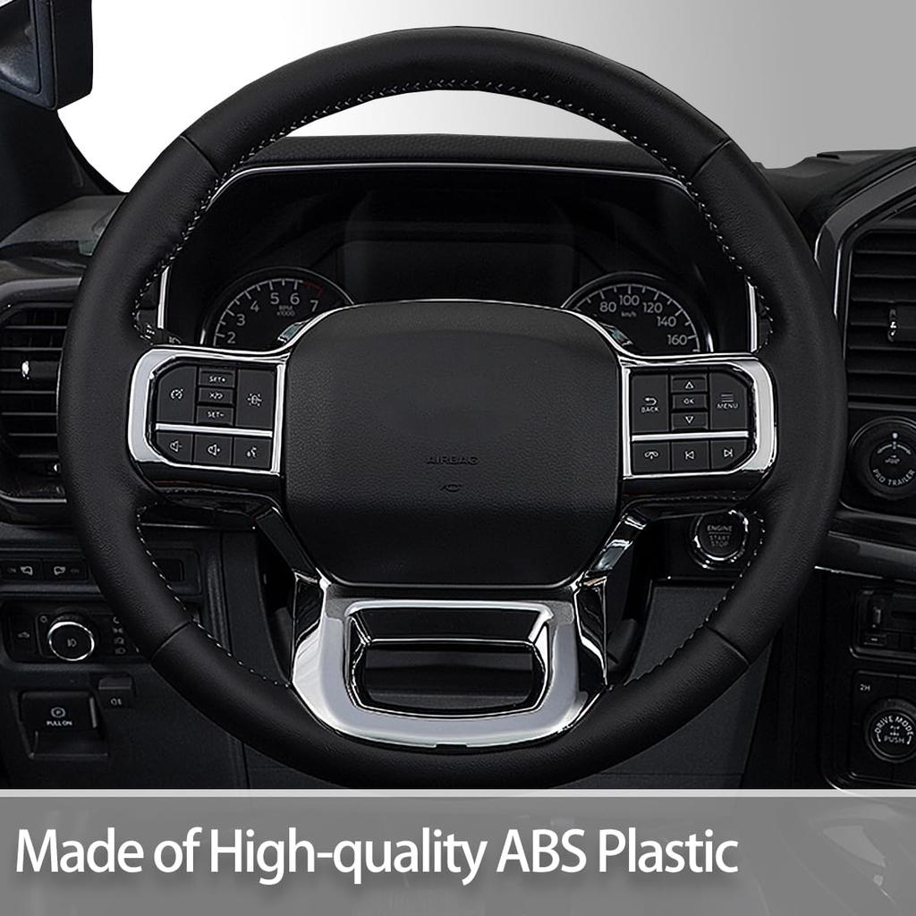 GZXinWei Chrome Interior Upgrade Accessories for Ford F150 Raptor 2021 2022 2023 Steering Wheel Frame Trim Cover Panel Protector Sticker Decortion
