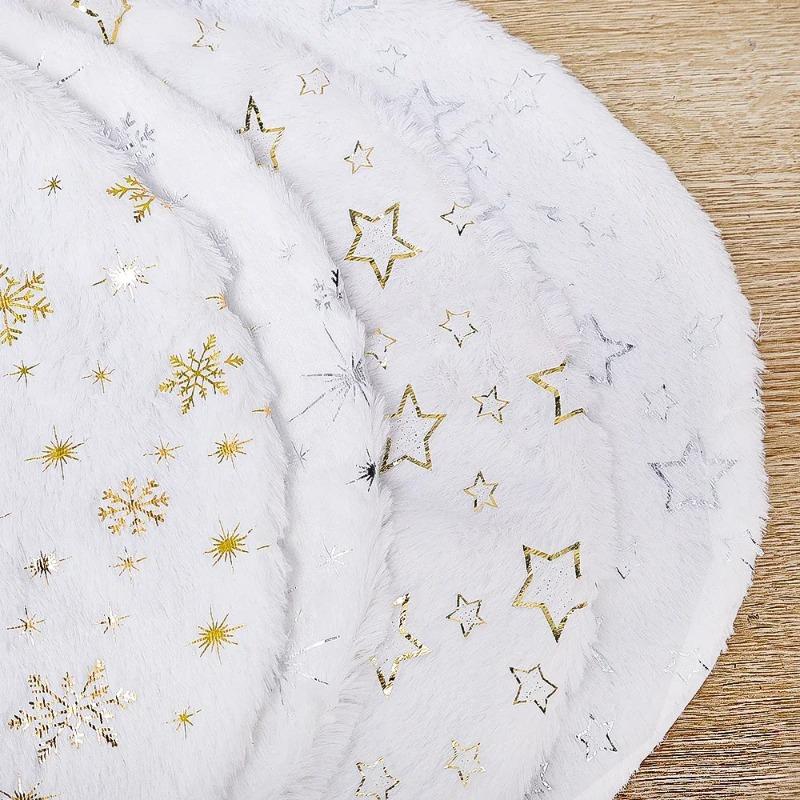 Christmas Tree Skirt White Plush Snowflakes Faux Fur Xmas Trees Skirts Base Cover New Year Ornaments Home Decoration Carpet 38Cm