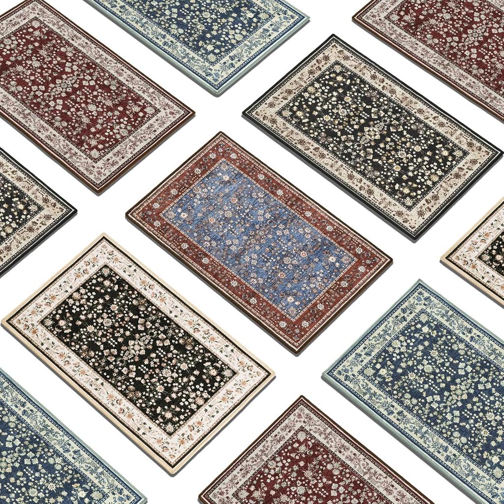 Area Rugs for Living Room, Machine Washable Vintage Rug, Non-Slip Low Pile Throw Rugs with Rubber Backing Washable Carpet