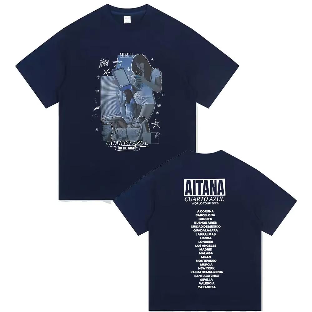 

Aitana Cuarto Azul World Tour 2026 Poster Print TShirt Men Women Streetwear Hip Hop Y2K Fashion Cotton Summer Tee Oversized Top M