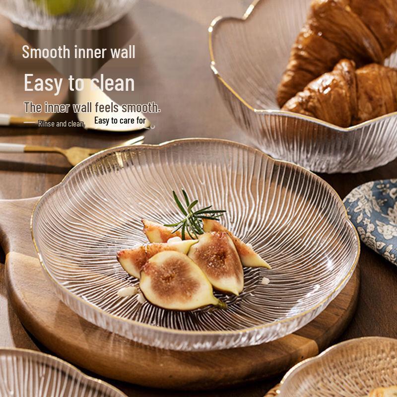 Japanese Style Gold-Rimmed Glass Fruit & Dessert Plate Set