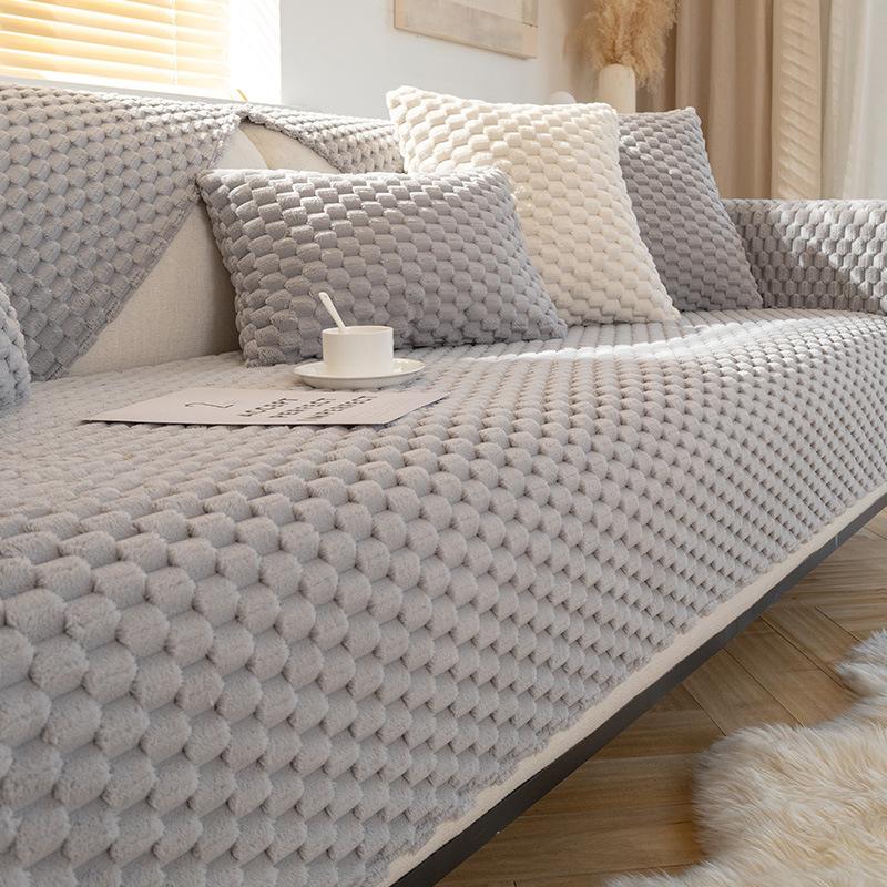 Stroking Cats Sofa Cushion Winter Thickened Non-Slip Plush Seat Cushion Modern Simple Beige Sofa Cover Towel Cover Cloth Winter