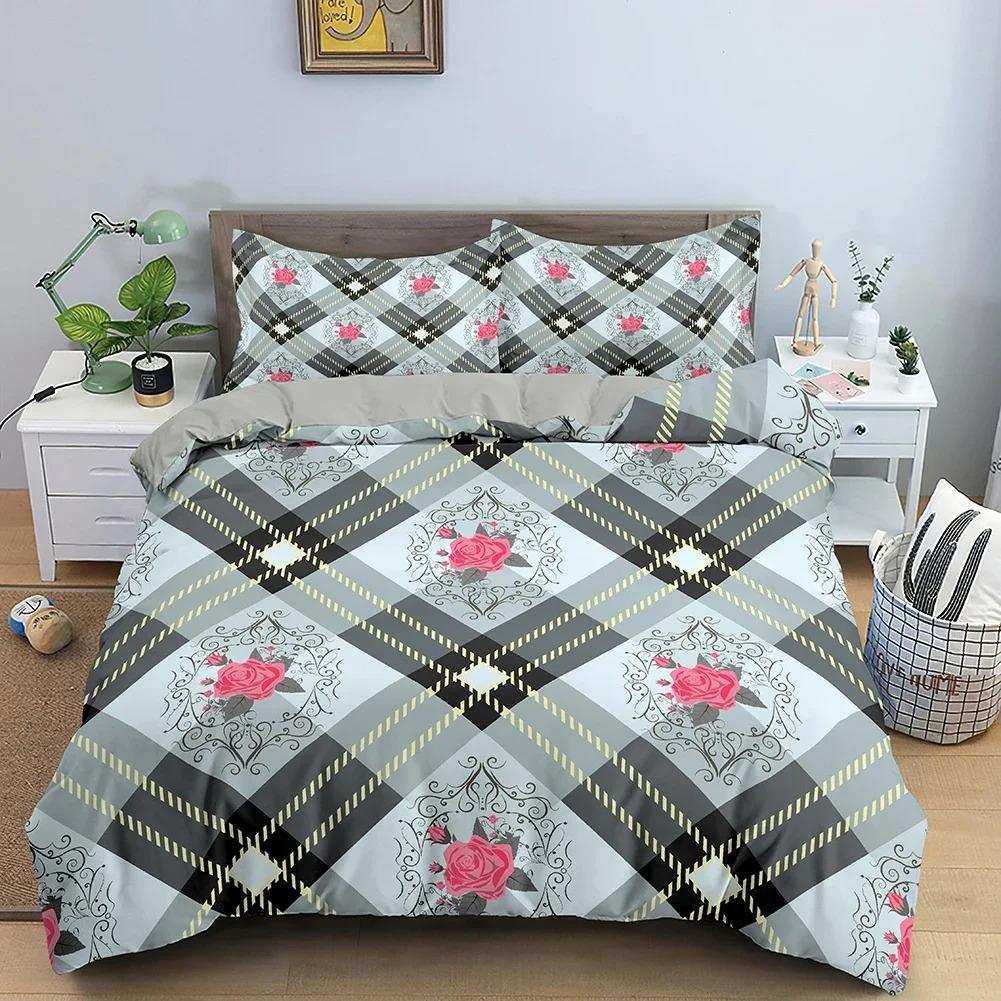 Stripe Geometric Bedding Set Breathable Duvet Cover With Pillowcase Adults Fashion Queen King Size Quilt Cover Home Textiles