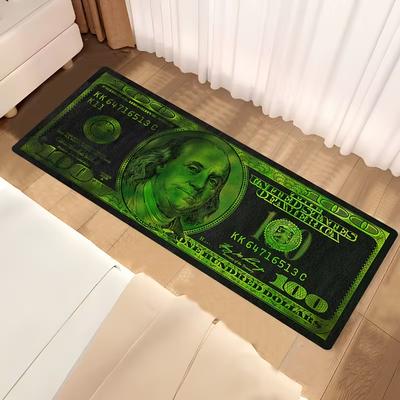 Green Dollar Bill Print Kitchen Mat - Washington Currency Design Non-Slip Floor Carpet for Kitchen Entryway Home Decoration