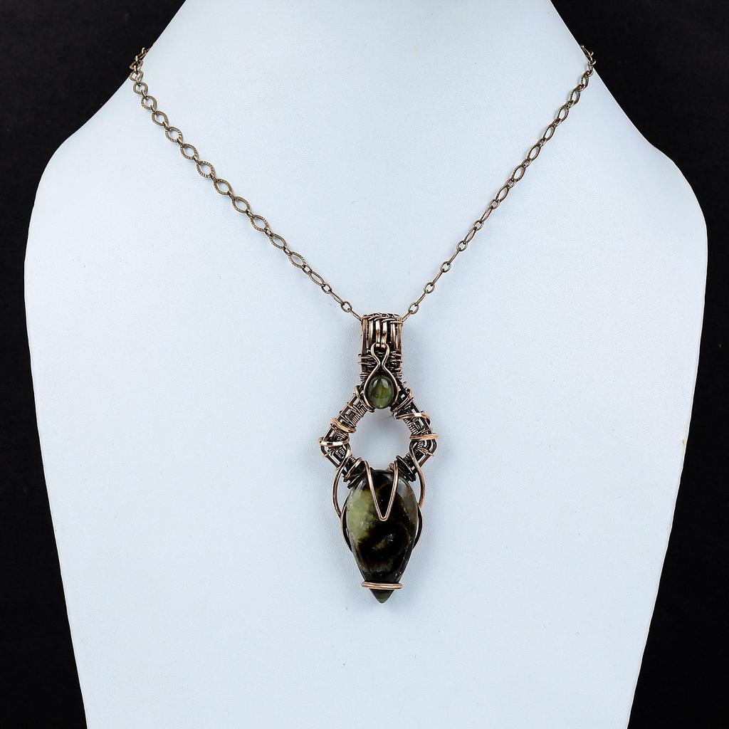 Σεπτάριας, Λαβραδορίτης πολύτιμος λίθος Χειροποίητο Κρεμαστό κόσμημα τυλιγμένο με καθαρό χάλκινο σύρμα για δώρο