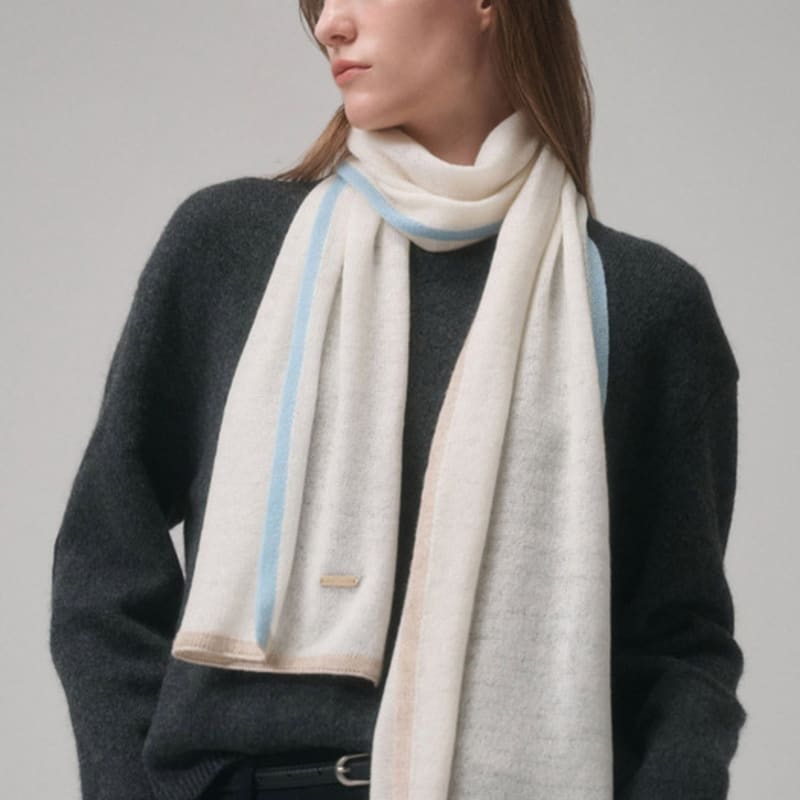 Saint Luxure 100% Cashmere Basic Line Muffler Cream Blue