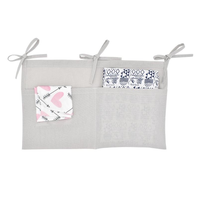 Baby Bedside Hanging Storage Bag Linen 2-Pockets Organizer Bags