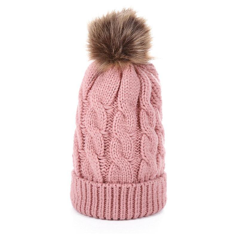 Children's Parent-child Suit Autumn Winter Ball Fried Dough Twists Wool Hat Knitted Hat Fashionable Warm Wool Hat