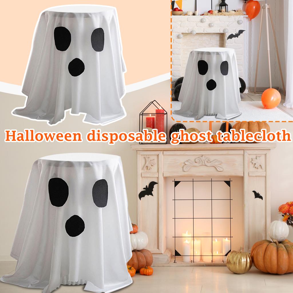 Halloween Disposable Ghost/ Tablecloth Pvc Decoration Layout Round Table Restaurant Bar Atmosphere Cafe Props