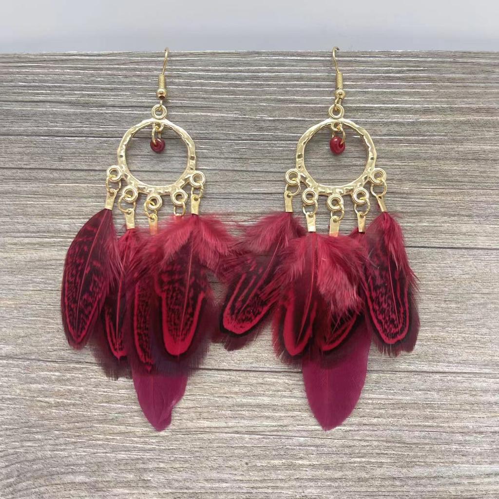 Feather Earrings Travel Vacation Accessories Retro Ethnic Style Fringed Long Earrings Women
