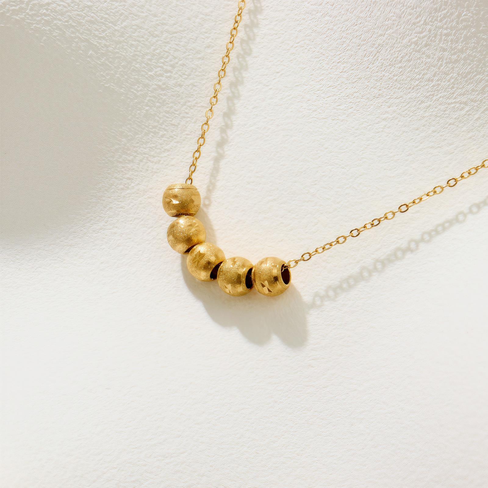 Stainless Steel Rose Gold Necklace Retro Niche Design Beaded Pendant Simple Necklace Female