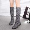 Plus Size 2020 Women's Long Leather Boots - Solid Color, Pleated, High-top, European Style